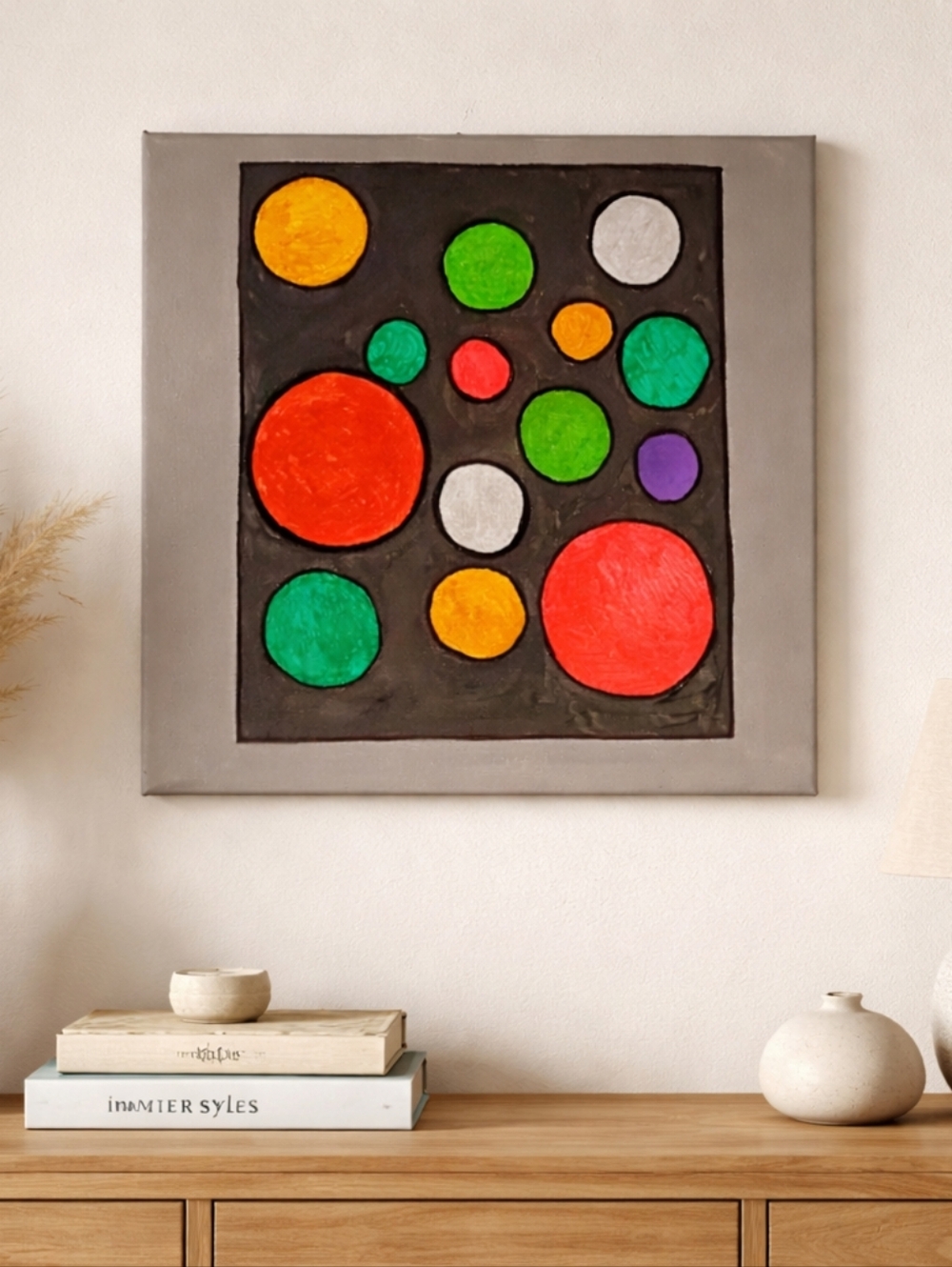 Colorful Geometric Circle Canvas Wall Art 12x12 Signed Modern Abstract Painting